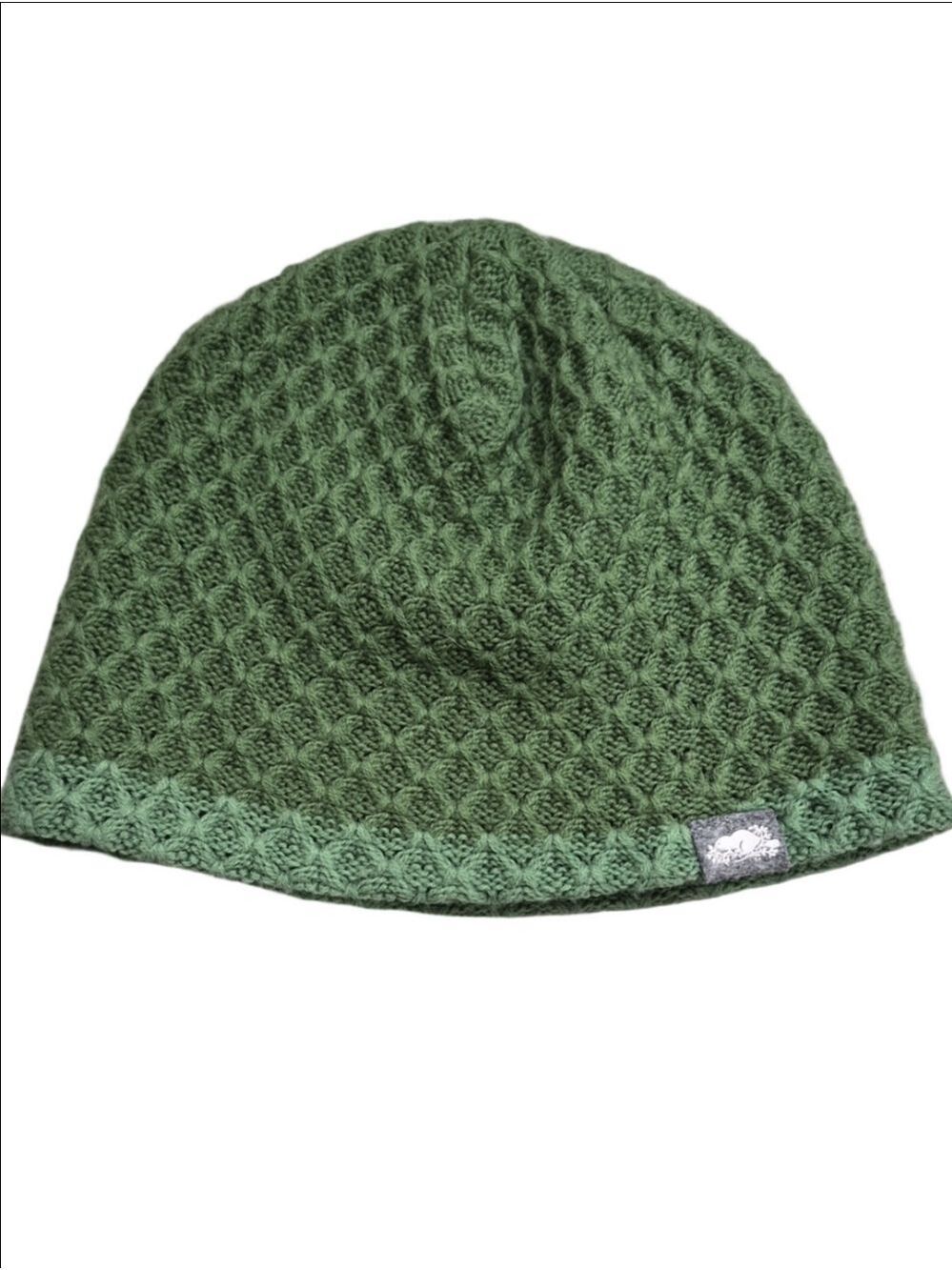 Roots Canada Green Waffle Knit Beanie Hat Made in Canada 100% Acrylic One Size